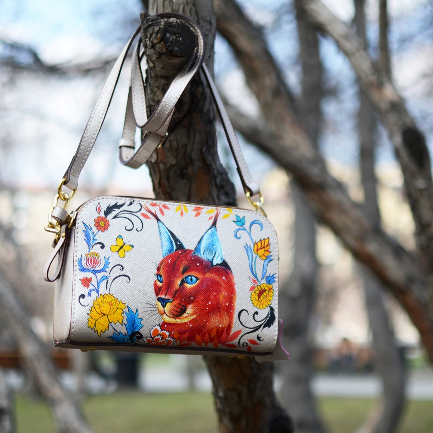   Кожаная сумка с ручной росписью Рысь